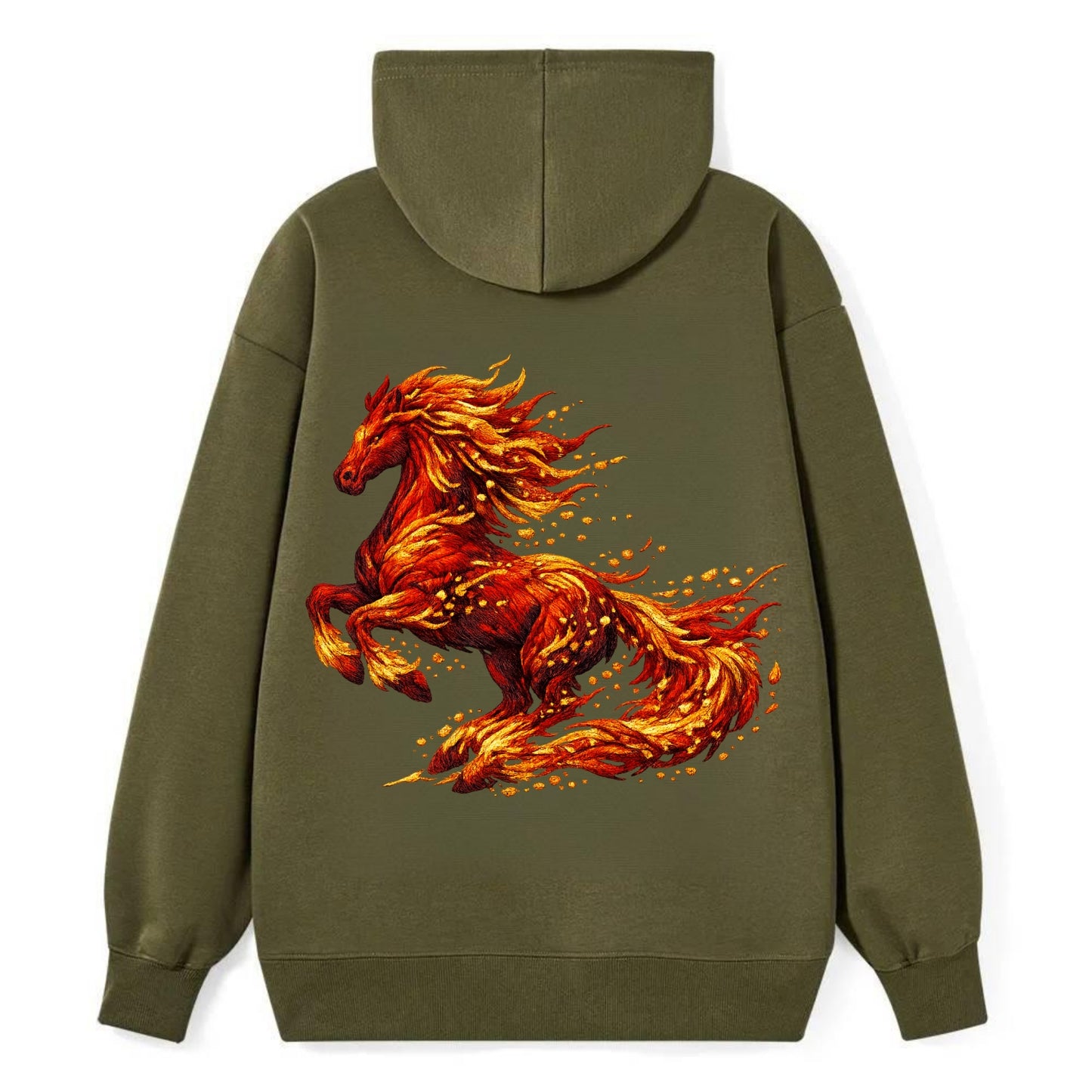 EMBER RISING | Sparks forming into horse shape | Particles of fire | - Classic Pullover Hoodie - ArmyGreen