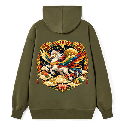 CELESTIAL HORSE | Heavenly horse among clouds and stars | Wings of - Classic Pullover Hoodie - ArmyGreen