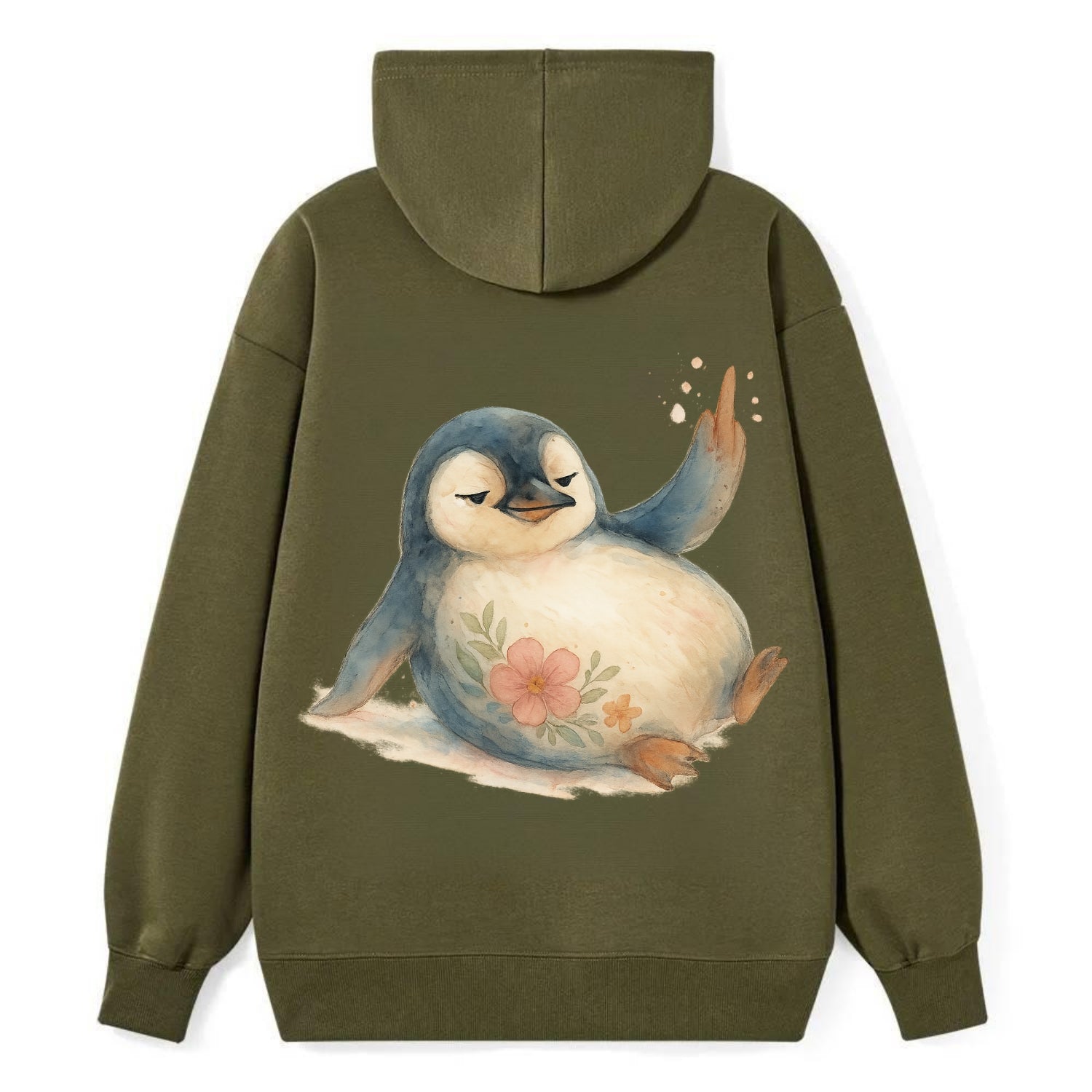 chubby penguin sliding on belly, one flipper up giving attitude - Classic Pullover Hoodie - ArmyGreen