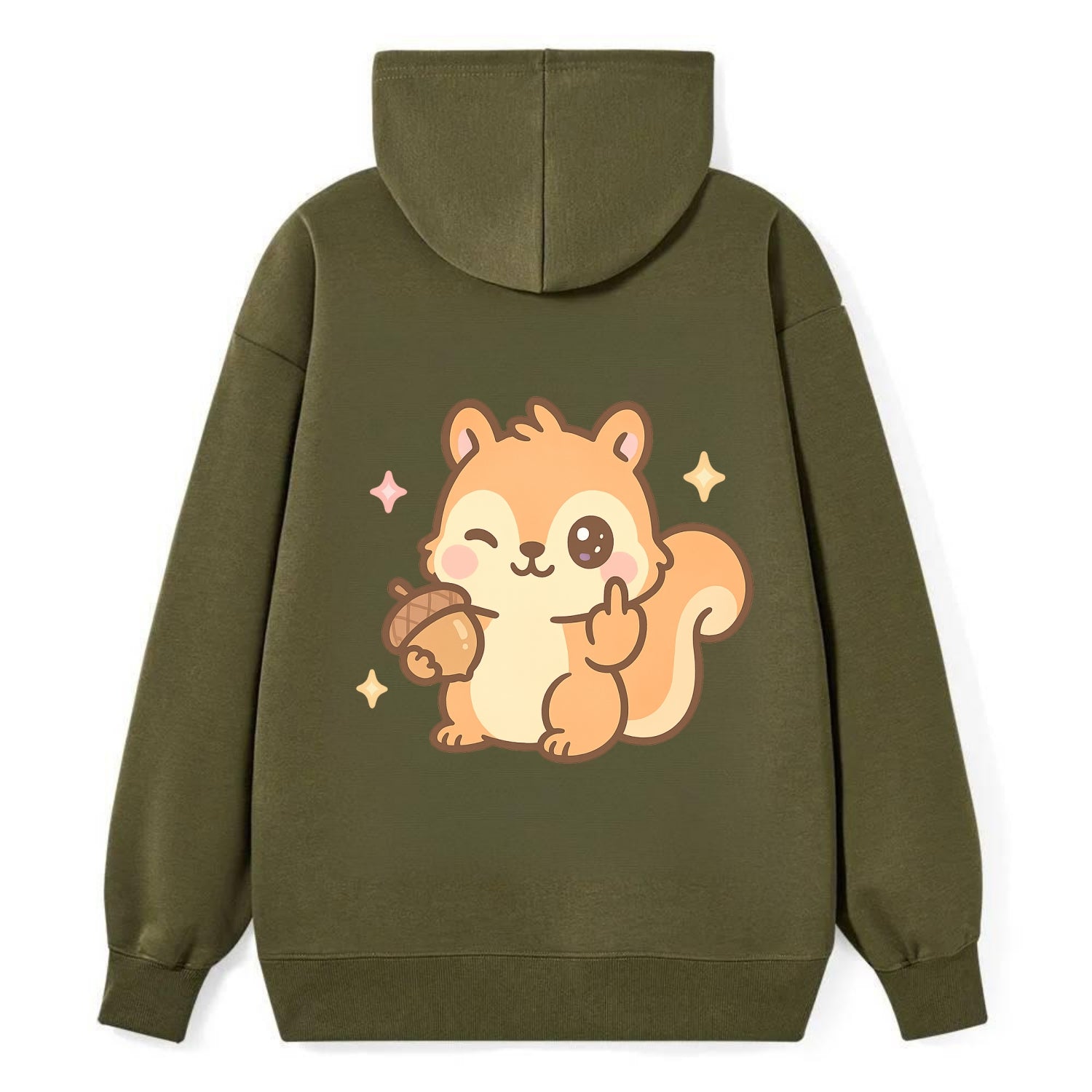 sweet squirrel holding acorn in one paw, flipping off with the other - Classic Pullover Hoodie - ArmyGreen