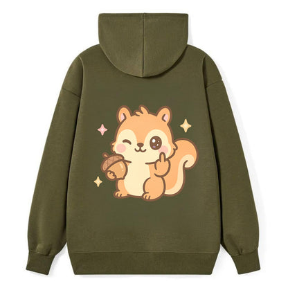 sweet squirrel holding acorn in one paw, flipping off with the other - Classic Pullover Hoodie - ArmyGreen