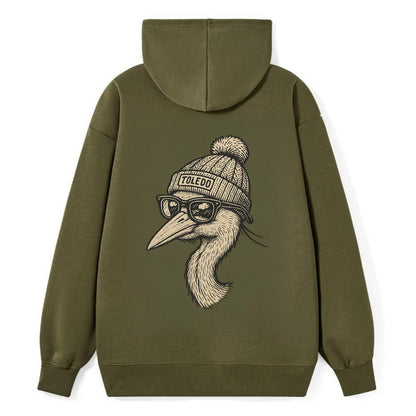 Toledo Great Blue Heron wearing Toledo beanie with pom pom and wayfarer - Classic Pullover Hoodie - ArmyGreen