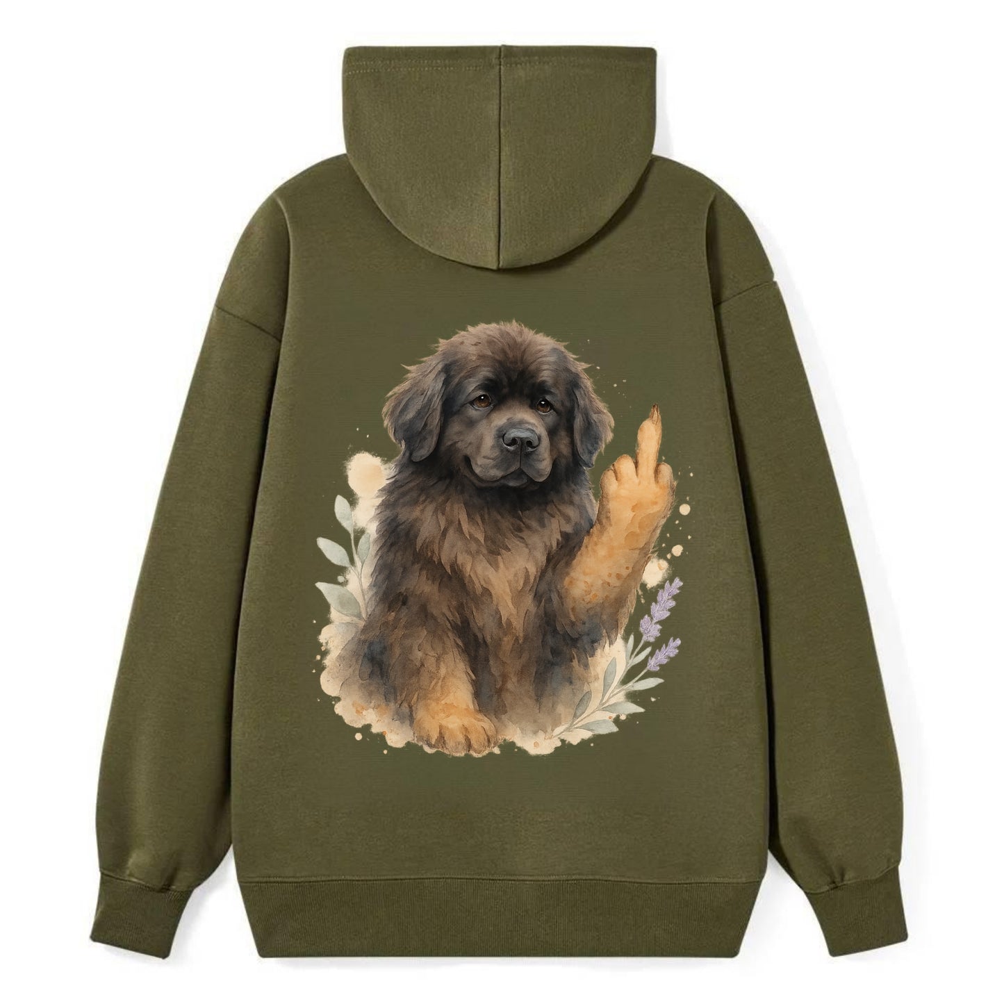 Newfoundland fluffy bear-like with webbed paws, massive gentle paw up - Classic Pullover Hoodie - ArmyGreen