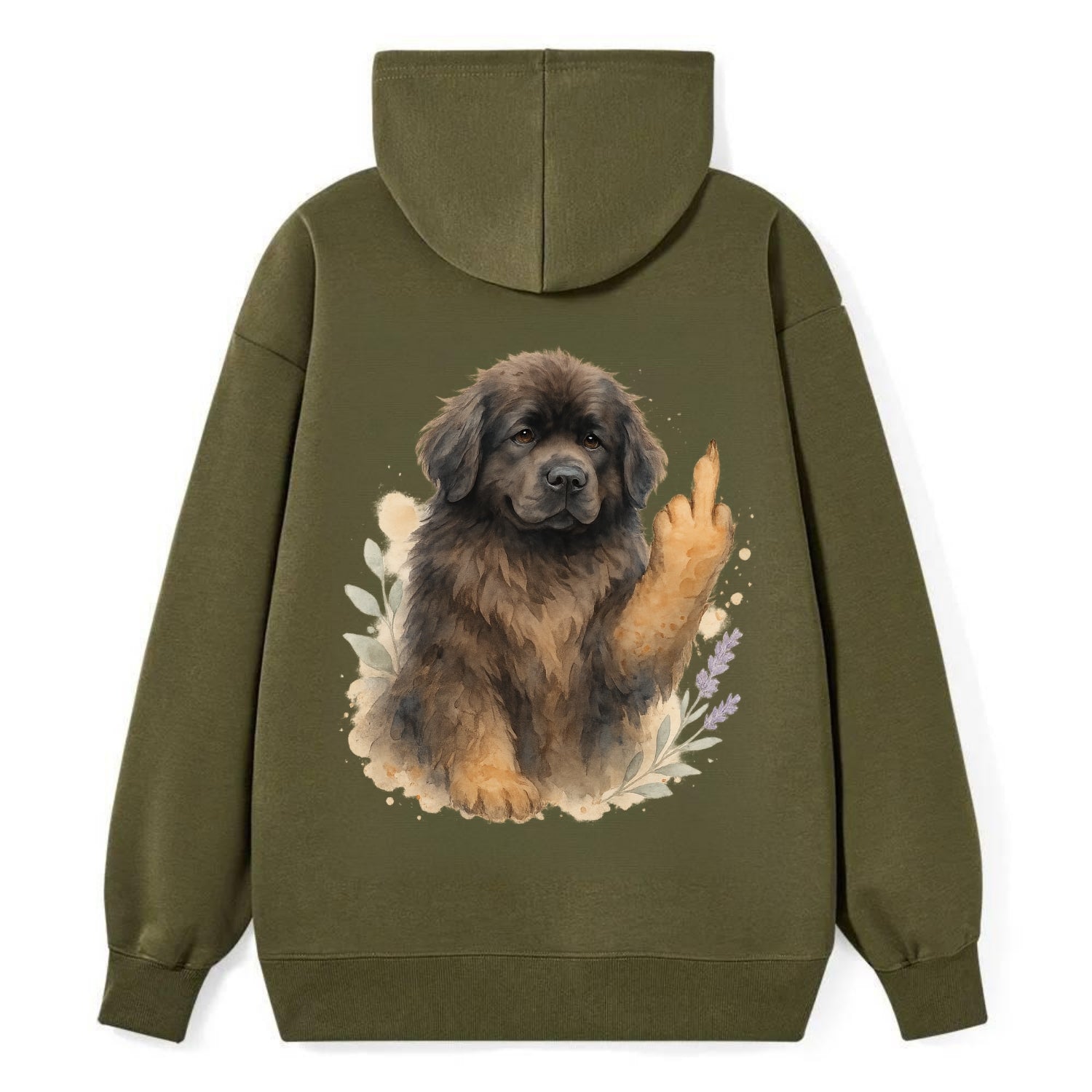 Newfoundland fluffy bear-like with webbed paws, massive gentle paw up - Classic Pullover Hoodie - ArmyGreen