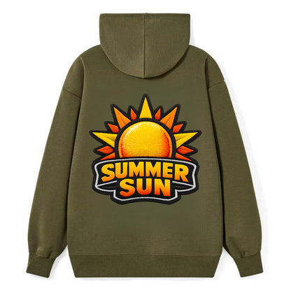 SUMMER SUN - bright sun with rays in yellow and orange , hot season - Classic Pullover Hoodie - ArmyGreen