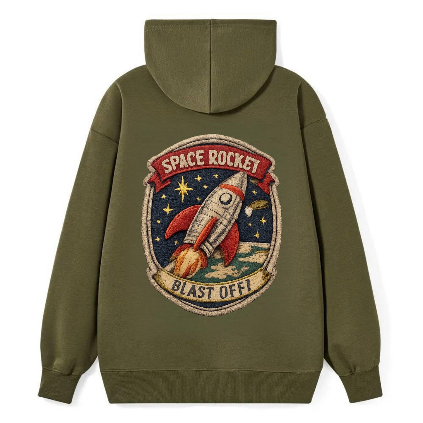 RETRO ROCKET - 1950s space rocket in silver and red , atomic age - Classic Pullover Hoodie - ArmyGreen