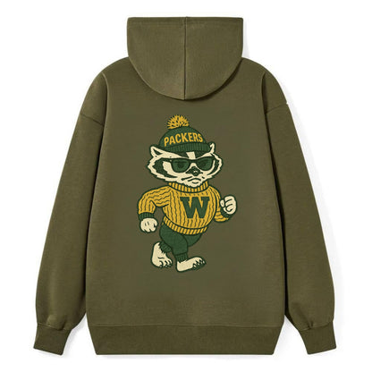 Wisconsin Badger wearing Packers green and gold beanie with pom pom and - Classic Pullover Hoodie - ArmyGreen