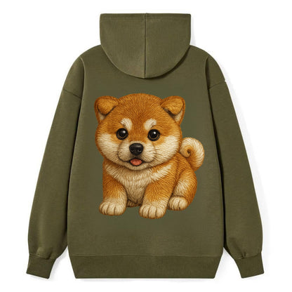 Baby Akita Puppy - fluffy bear-like, curled tail, dignified eyes, - Classic Pullover Hoodie - ArmyGreen