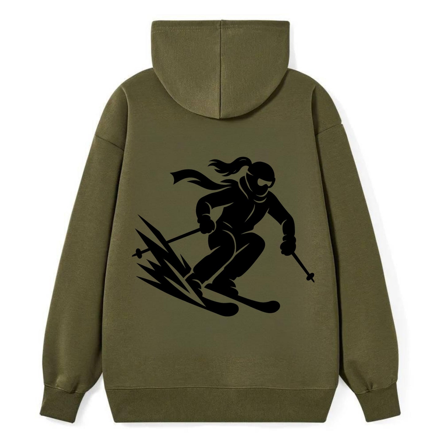 Skier carving down snowy slope - Classic Pullover Hoodie - ArmyGreen