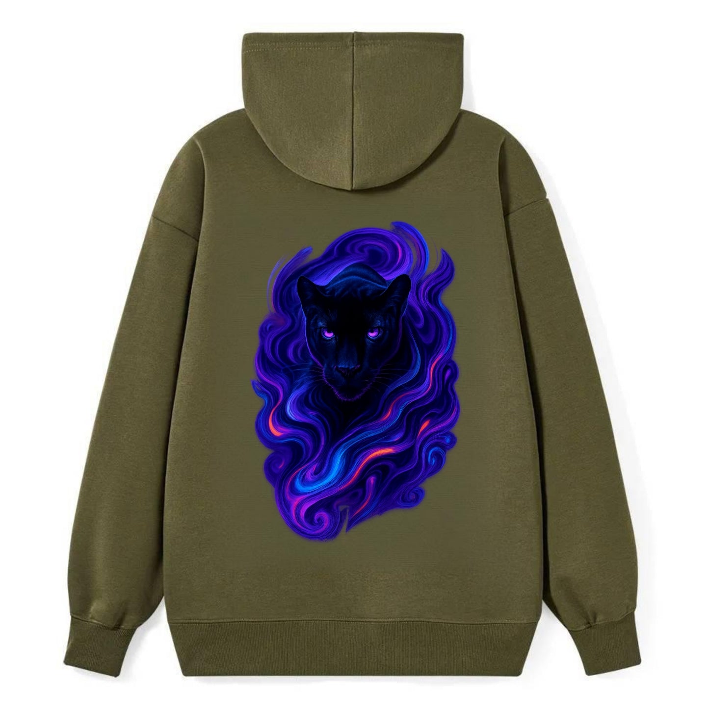 Sleek black panther emerging from swirls of deep purple and electric - Classic Pullover Hoodie - ArmyGreen