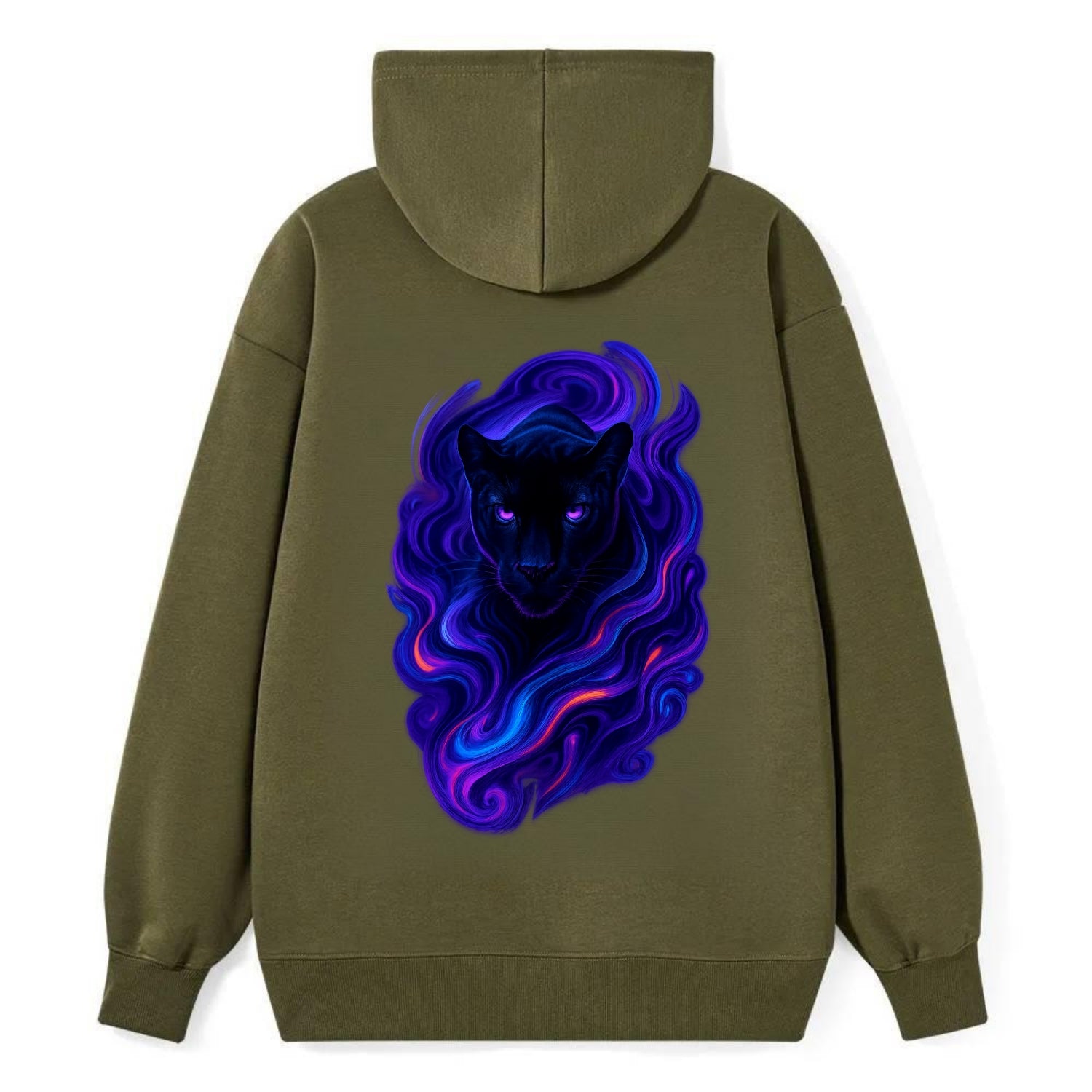 Sleek black panther emerging from swirls of deep purple and electric - Classic Pullover Hoodie - ArmyGreen
