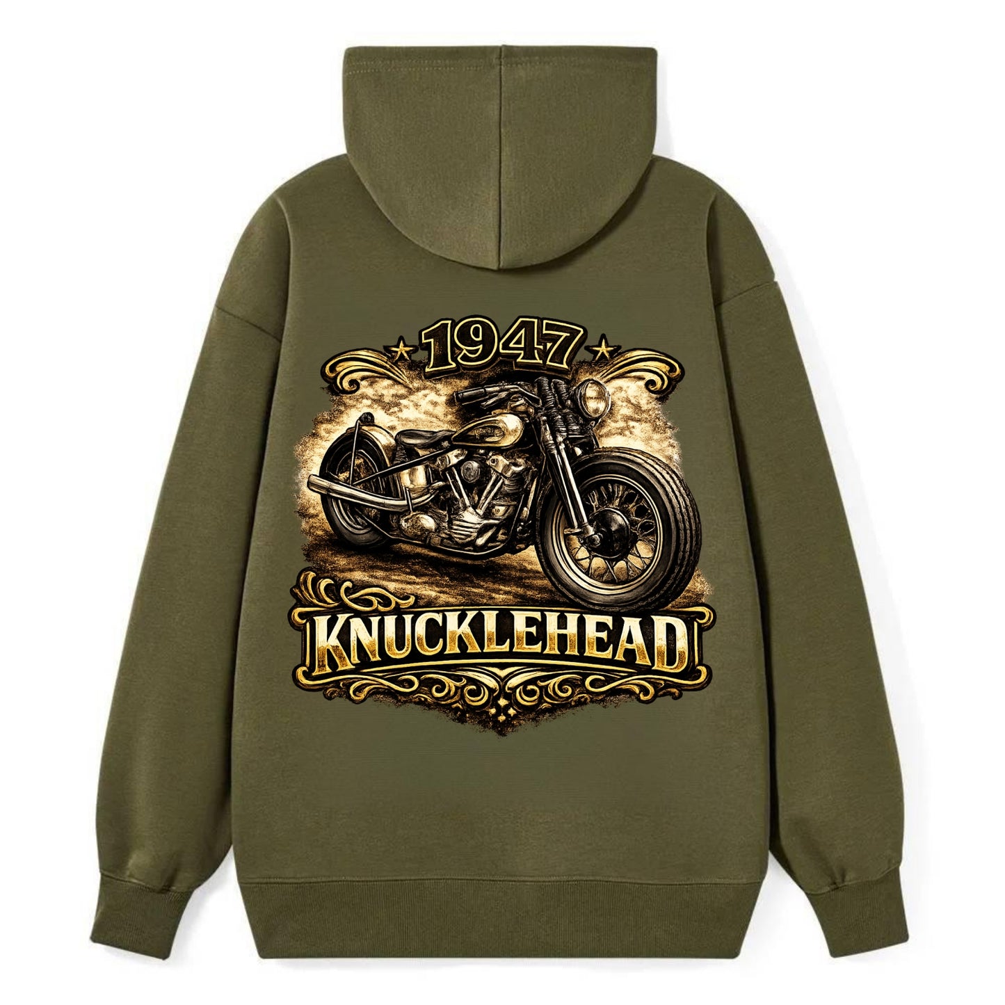 1947 Knucklehead Bobber - Classic Pullover Hoodie - ArmyGreen