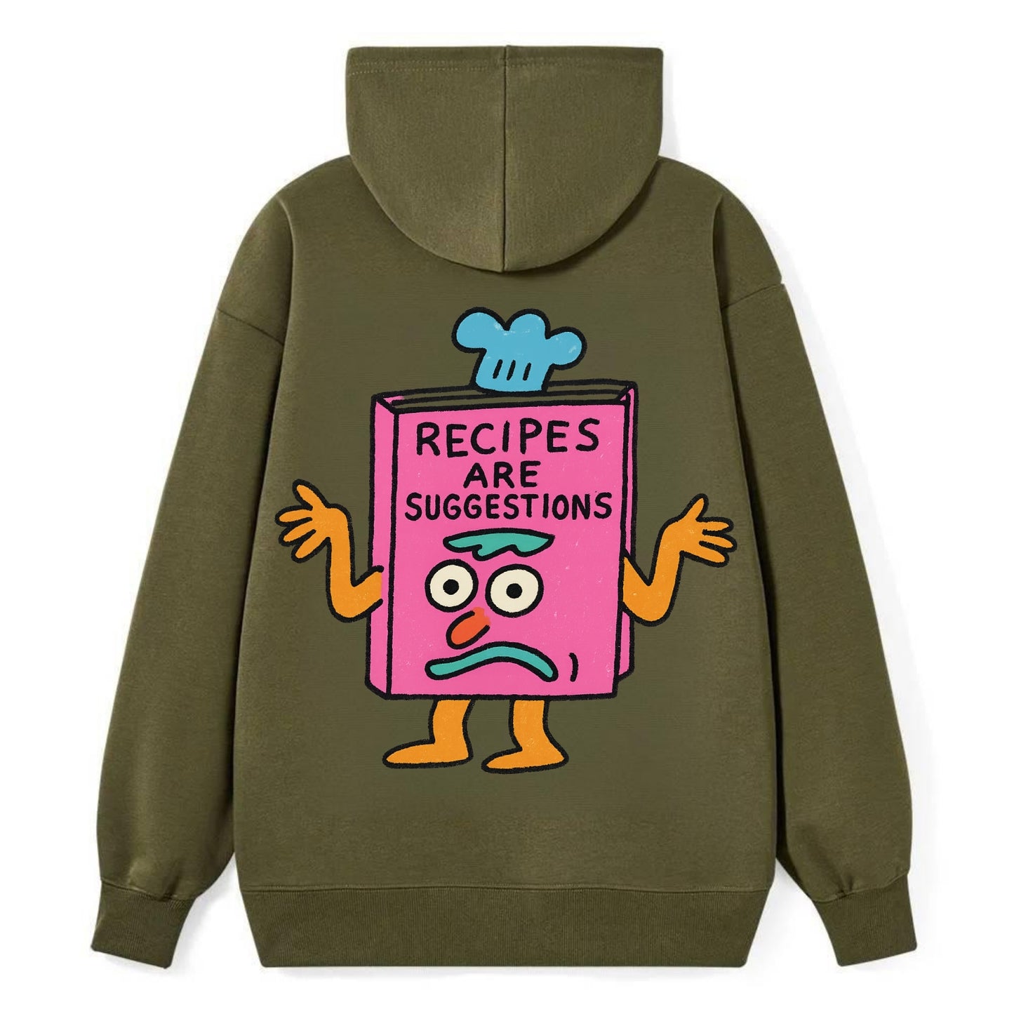 RECIPES ARE SUGGESTIONS | Cookbook shrugging - Classic Pullover Hoodie - ArmyGreen