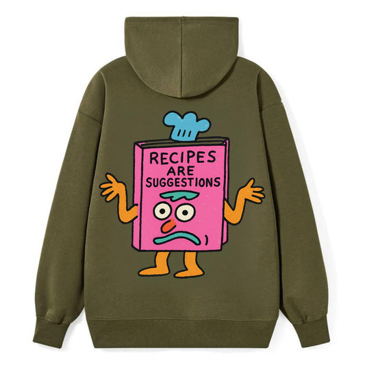 RECIPES ARE SUGGESTIONS | Cookbook shrugging - Classic Pullover Hoodie - ArmyGreen