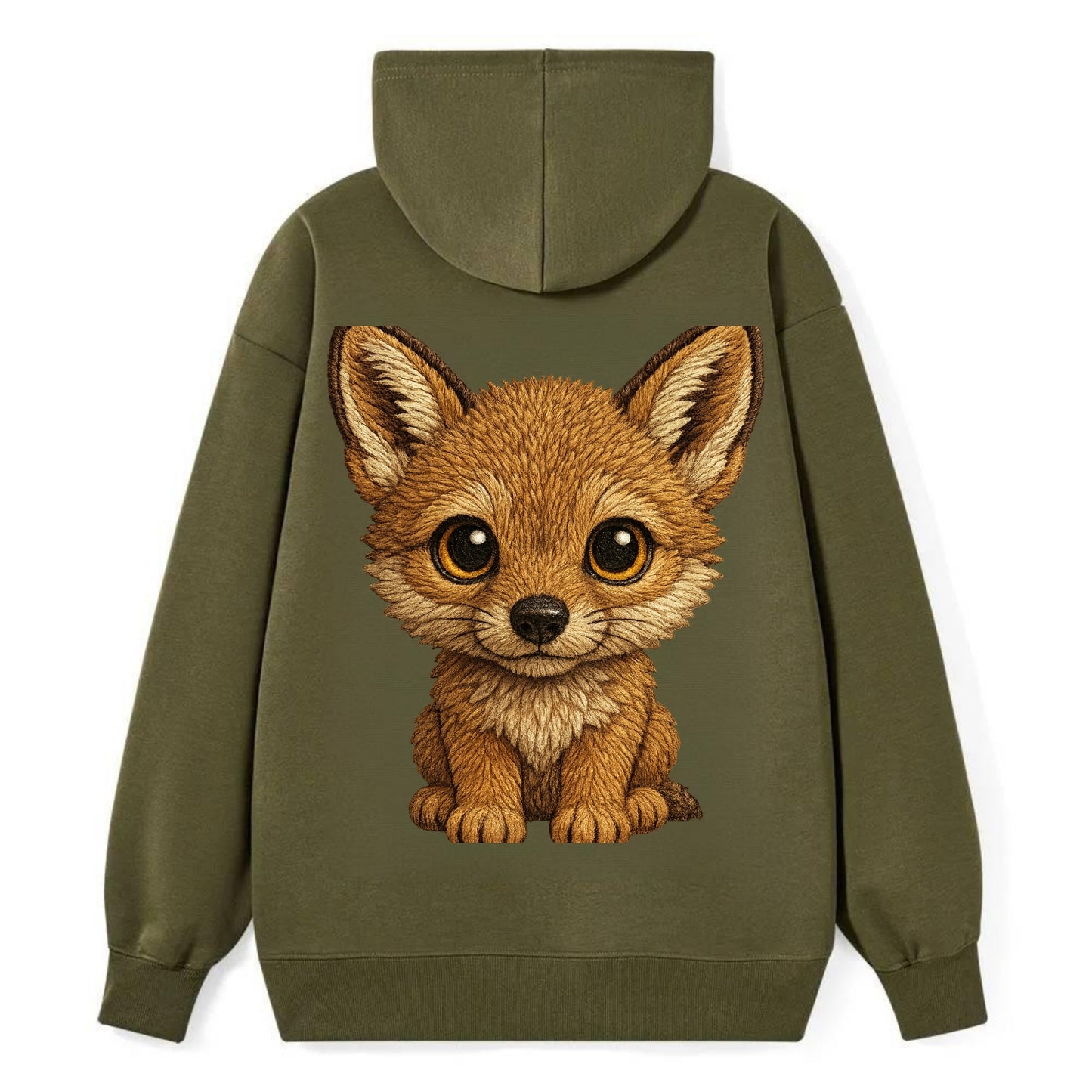 Baby Coyote Pup - tan fur, large ears, golden eyes, front-facing, clever - Classic Pullover Hoodie - ArmyGreen