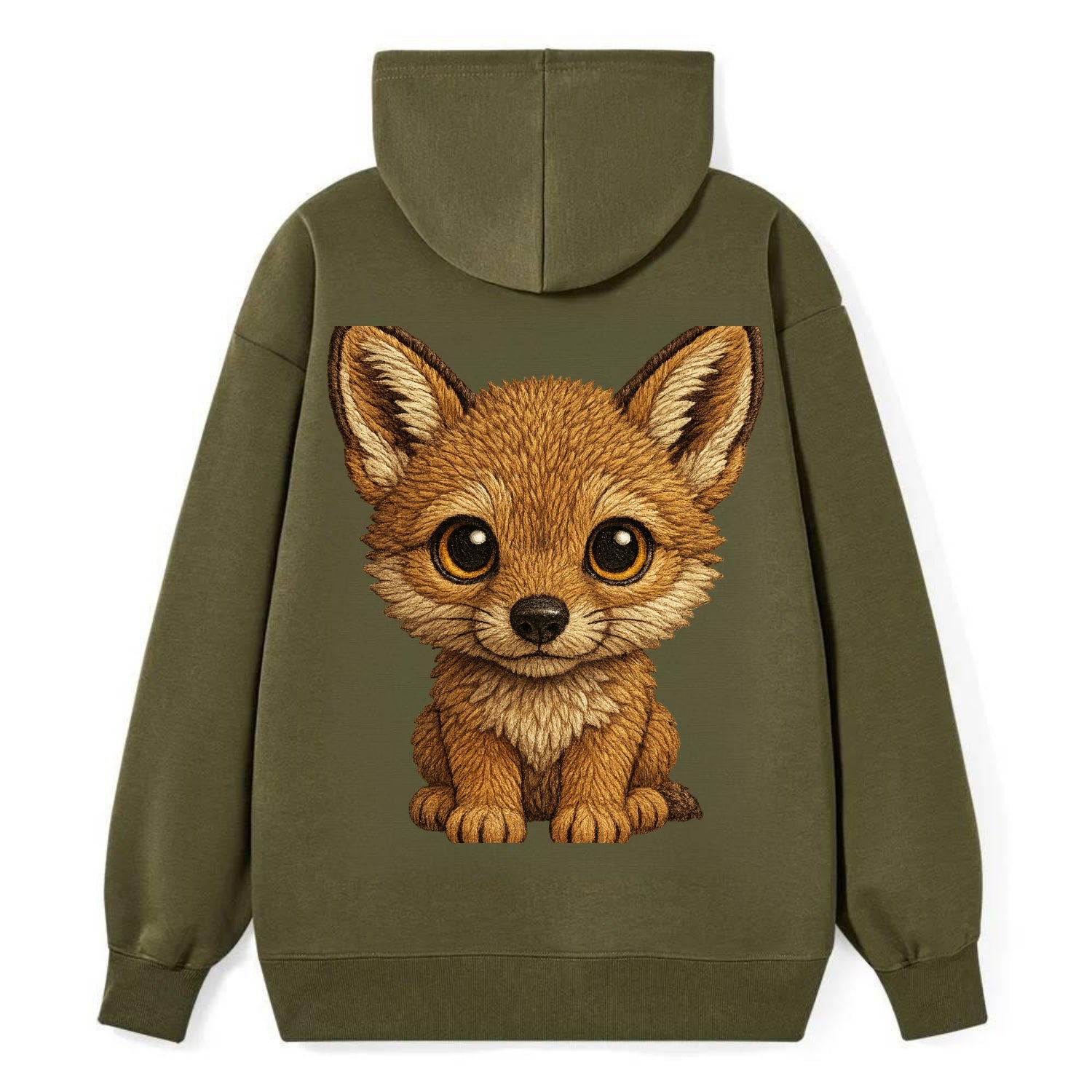 Baby Coyote Pup - tan fur, large ears, golden eyes, front-facing, clever - Classic Pullover Hoodie - ArmyGreen