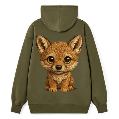 Baby Coyote Pup - tan fur, large ears, golden eyes, front-facing, clever - Classic Pullover Hoodie - ArmyGreen