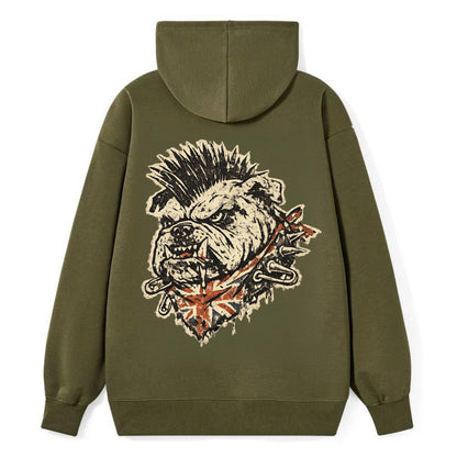 PUNK BULLDOG | British bulldog with mohawk | Safety pins through collar | - Classic Pullover Hoodie - ArmyGreen