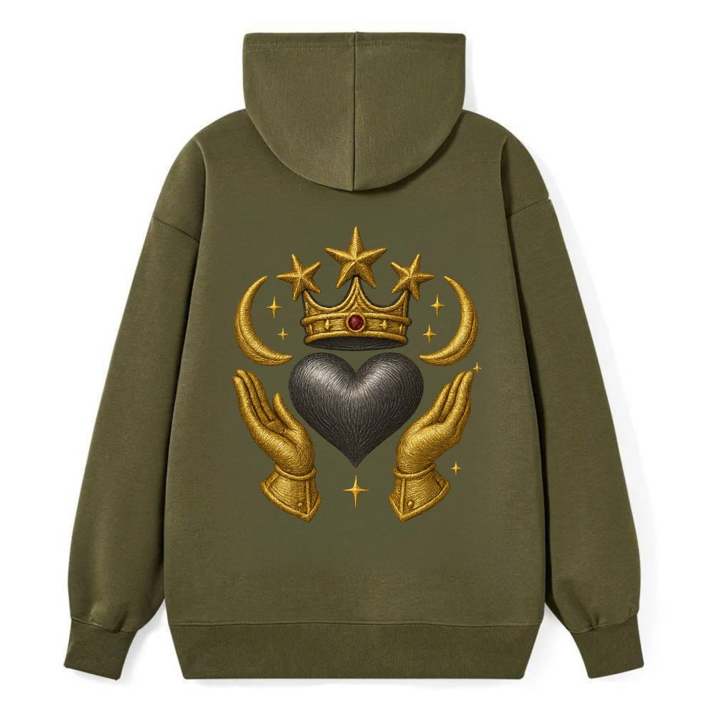 Sun goddess crown radiating golden rays over a midnight heart with - Classic Pullover Hoodie - ArmyGreen
