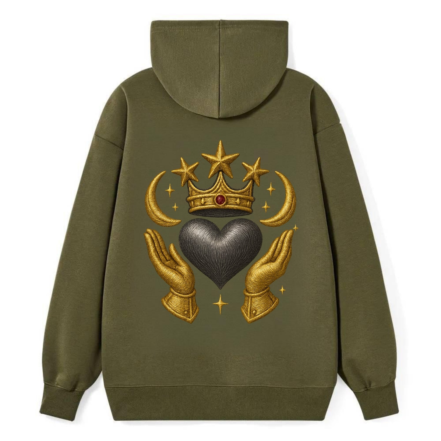 Sun goddess crown radiating golden rays over a midnight heart with - Classic Pullover Hoodie - ArmyGreen