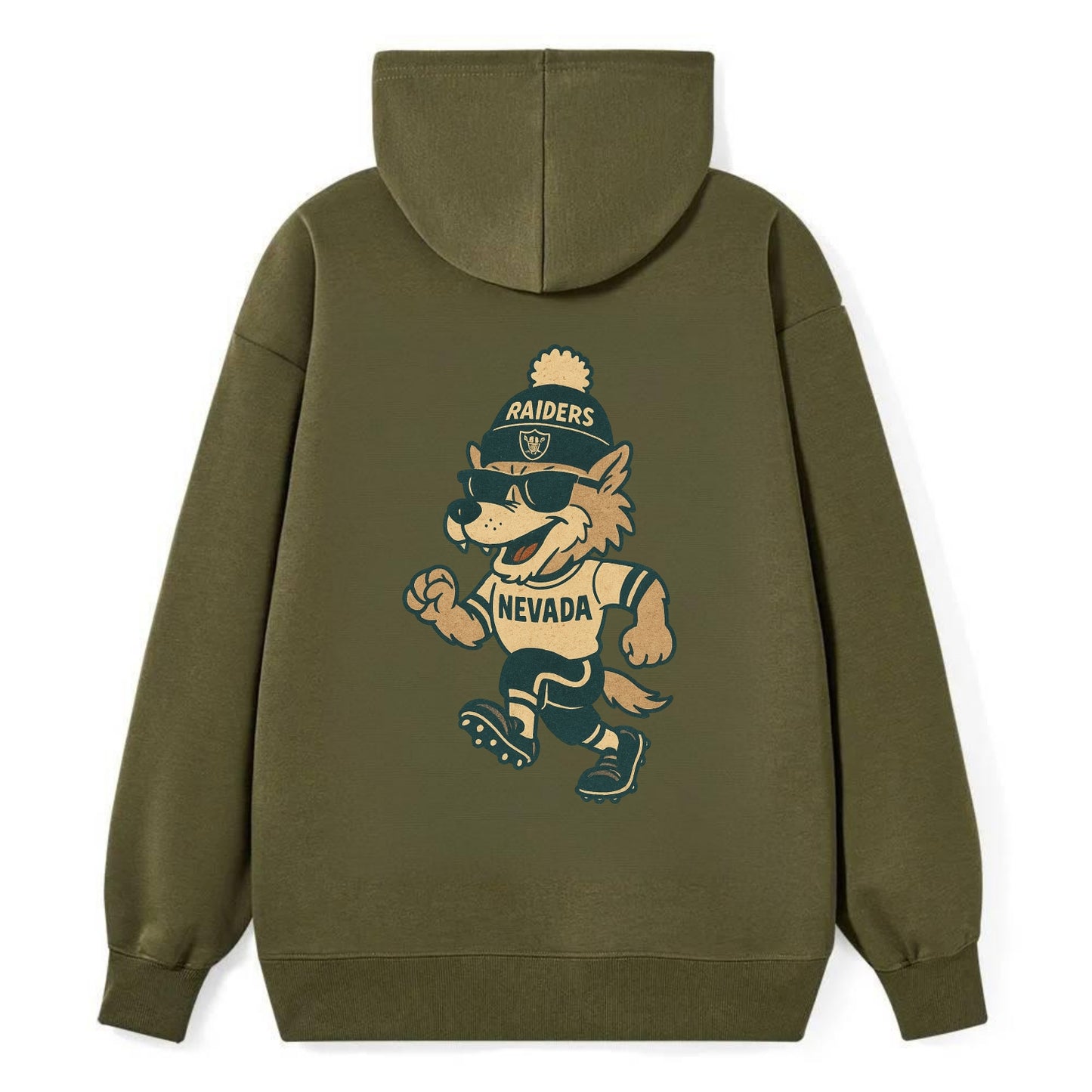 Nevada Wolf wearing Raiders beanie with outlaw patch and wayfarer - Classic Pullover Hoodie - ArmyGreen