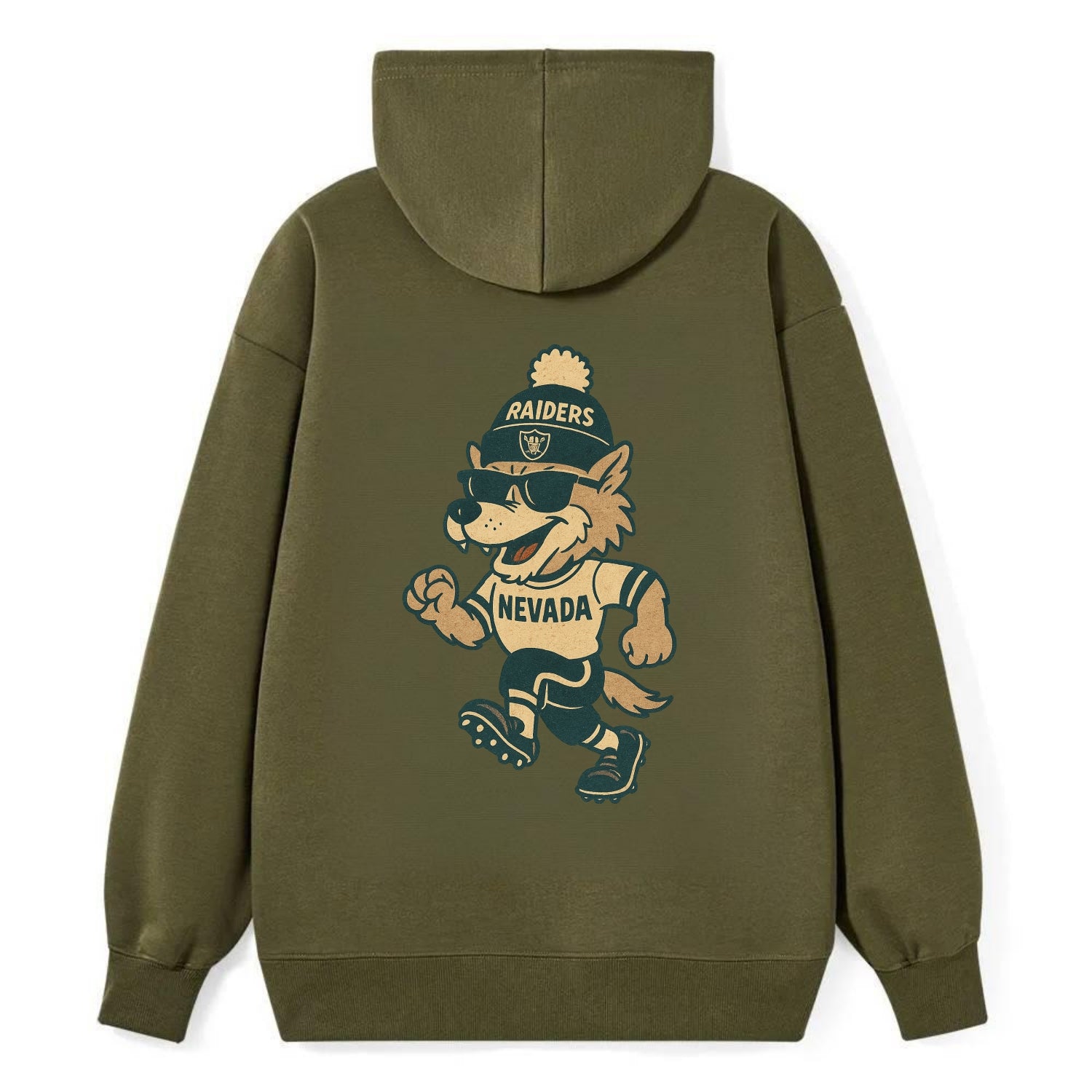 Nevada Wolf wearing Raiders beanie with outlaw patch and wayfarer - Classic Pullover Hoodie - ArmyGreen