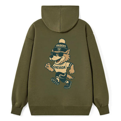 Nevada Wolf wearing Raiders beanie with outlaw patch and wayfarer - Classic Pullover Hoodie - ArmyGreen
