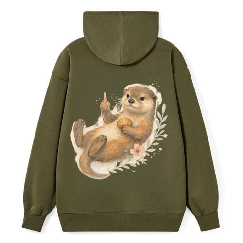 adorable otter floating on back, middle finger up while holding a - Classic Pullover Hoodie
