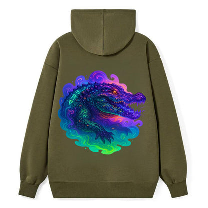 Primordial crocodile with scales pulsing plasma energy in green and - Classic Pullover Hoodie - ArmyGreen