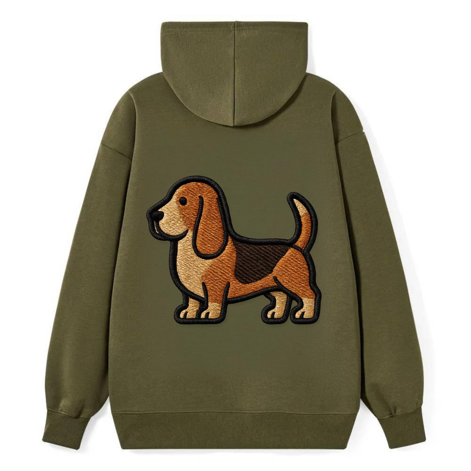 Basset Hound - Trendy low-rider design with prominent black outline - Classic Pullover Hoodie - ArmyGreen