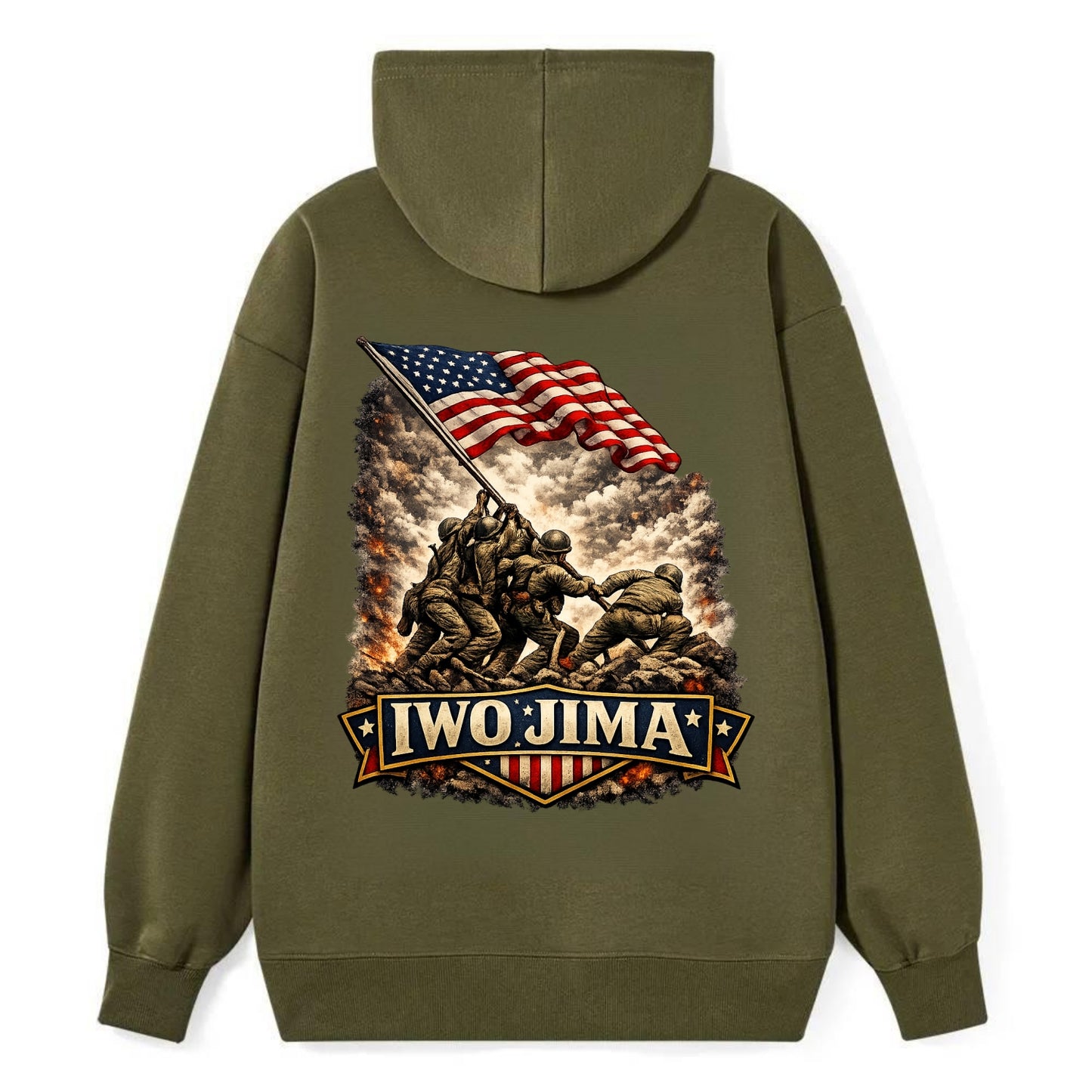 Iwo Jima Flag Raising - Classic Pullover Hoodie - ArmyGreen