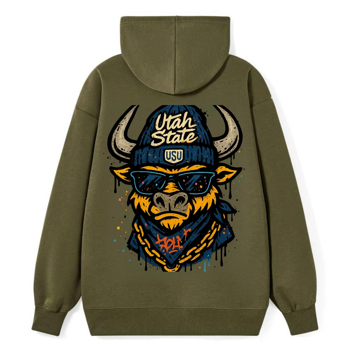 Logan Aggie wearing Utah State beanie with USU patch - Classic Pullover Hoodie - ArmyGreen