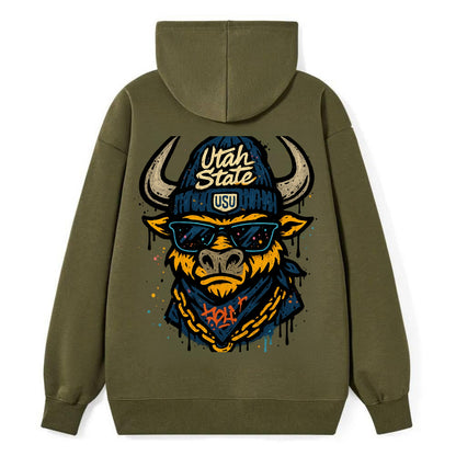 Logan Aggie wearing Utah State beanie with USU patch - Classic Pullover Hoodie - ArmyGreen