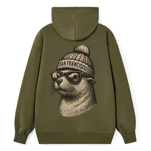 San Francisco Sea Lion wearing San Francisco beanie with pom pom and - Classic Pullover Hoodie