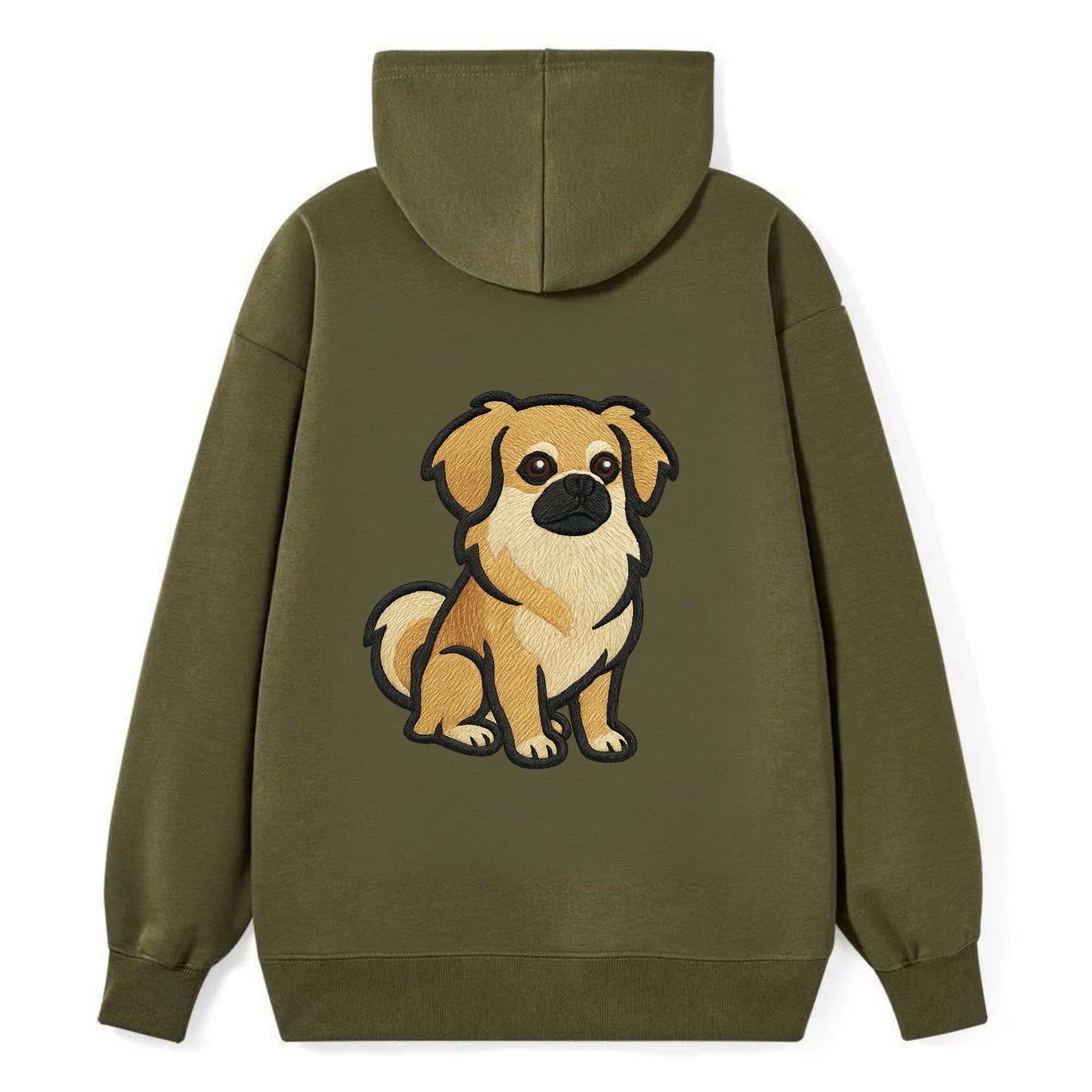 Tibetan Spaniel - Fawn small dog embroidered design - Classic Pullover Hoodie - ArmyGreen