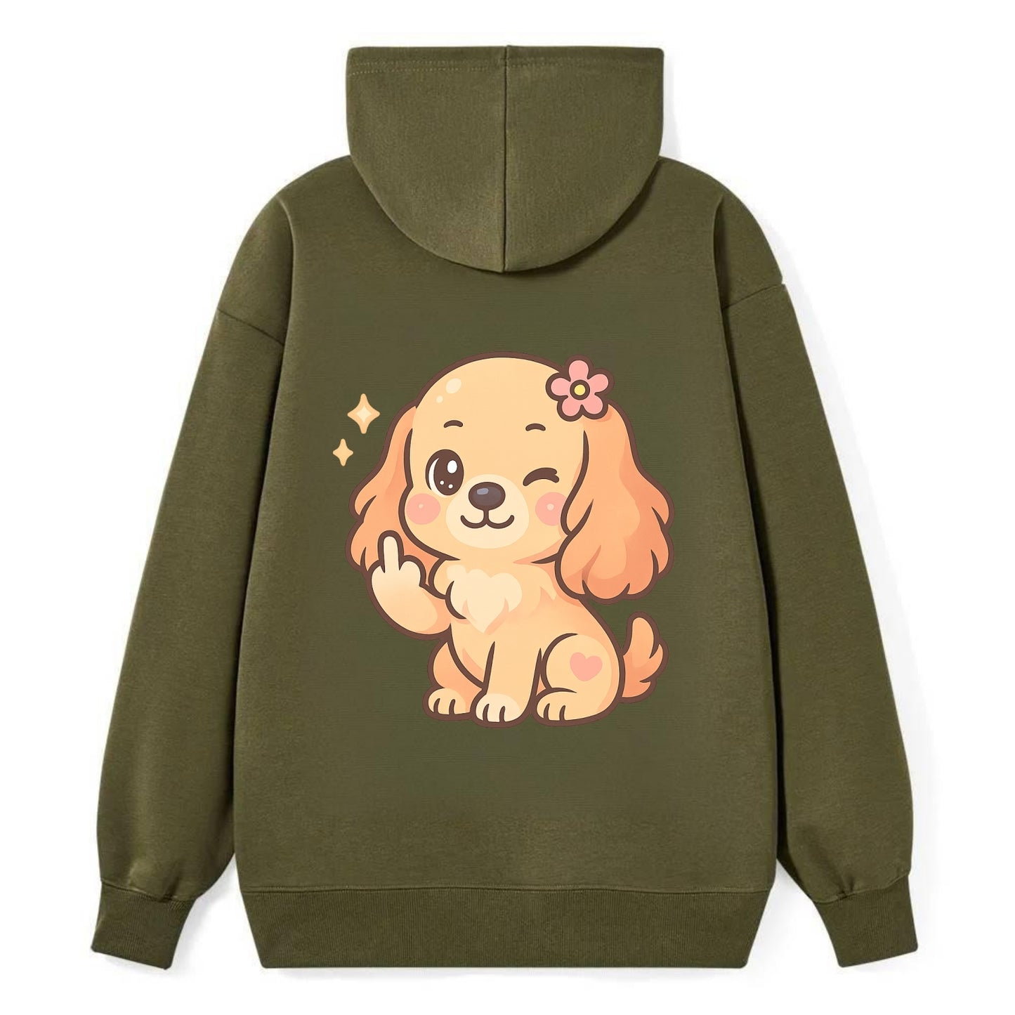 Cocker Spaniel with long wavy ears, gentle face, paw flipping off - Classic Pullover Hoodie - ArmyGreen