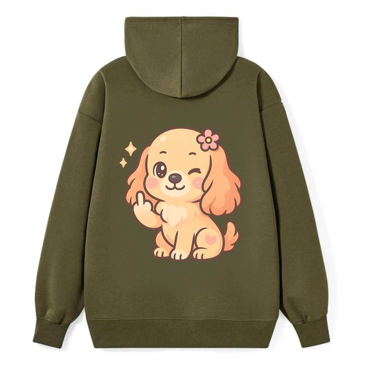 Cocker Spaniel with long wavy ears, gentle face, paw flipping off - Classic Pullover Hoodie - ArmyGreen