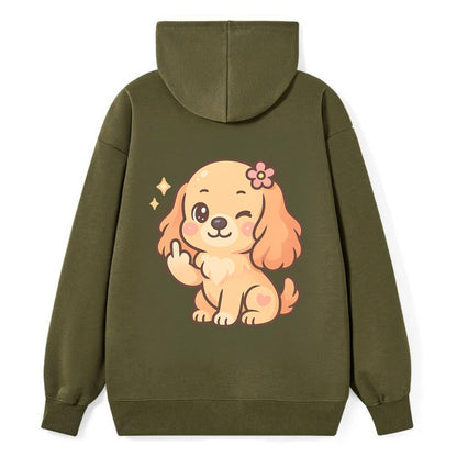 Cocker Spaniel with long wavy ears, gentle face, paw flipping off - Classic Pullover Hoodie - ArmyGreen