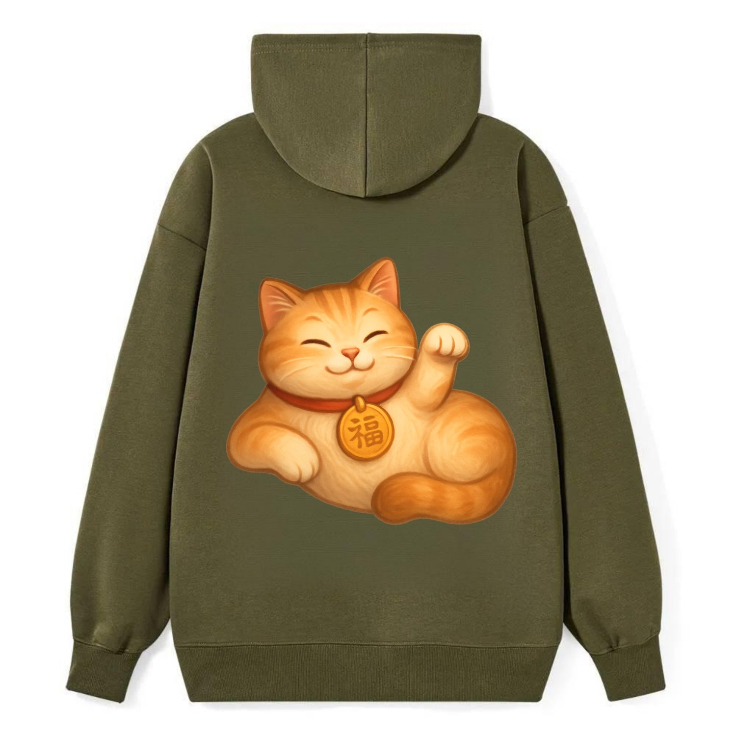 Maneki Neko Pose - Classic Pullover Hoodie - ArmyGreen