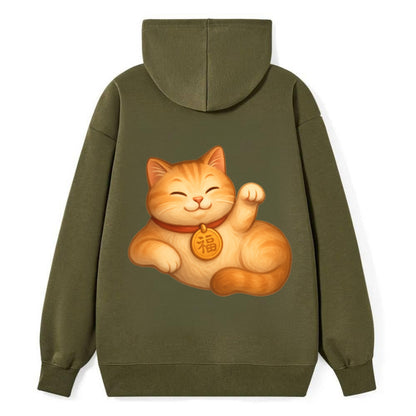 Maneki Neko Pose - Classic Pullover Hoodie - ArmyGreen