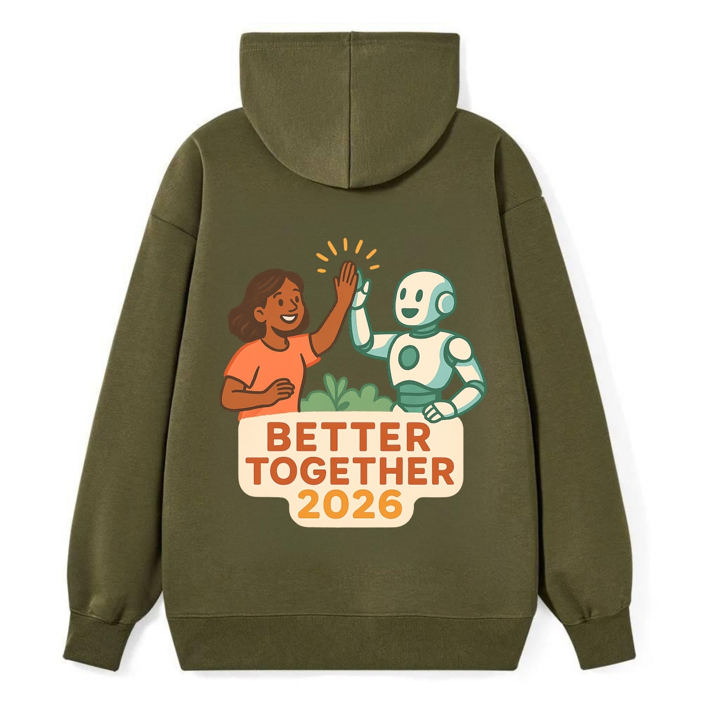 Human and AI robot high-fiving as collaborative partners - "Better - Classic Pullover Hoodie - ArmyGreen