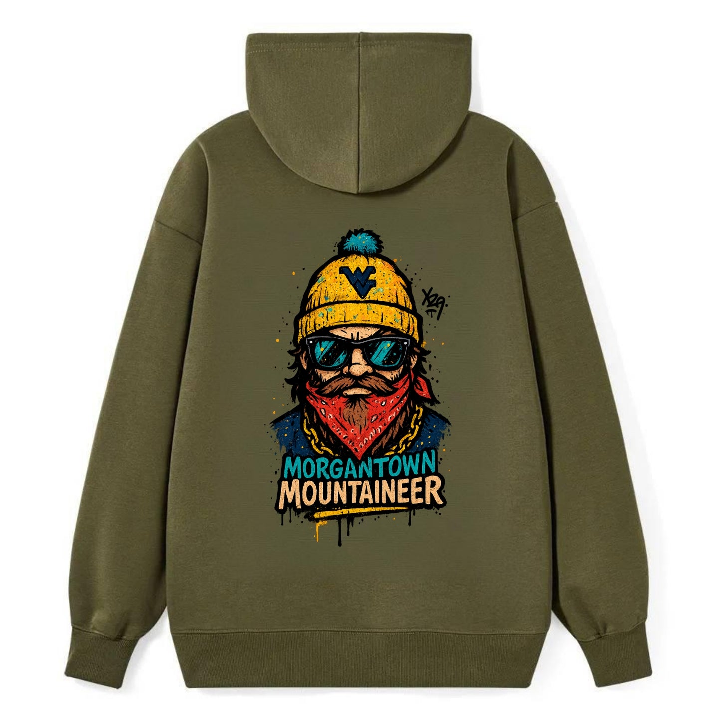 Morgantown Mountaineer wearing West Virginia beanie with WV patch - Classic Pullover Hoodie - ArmyGreen