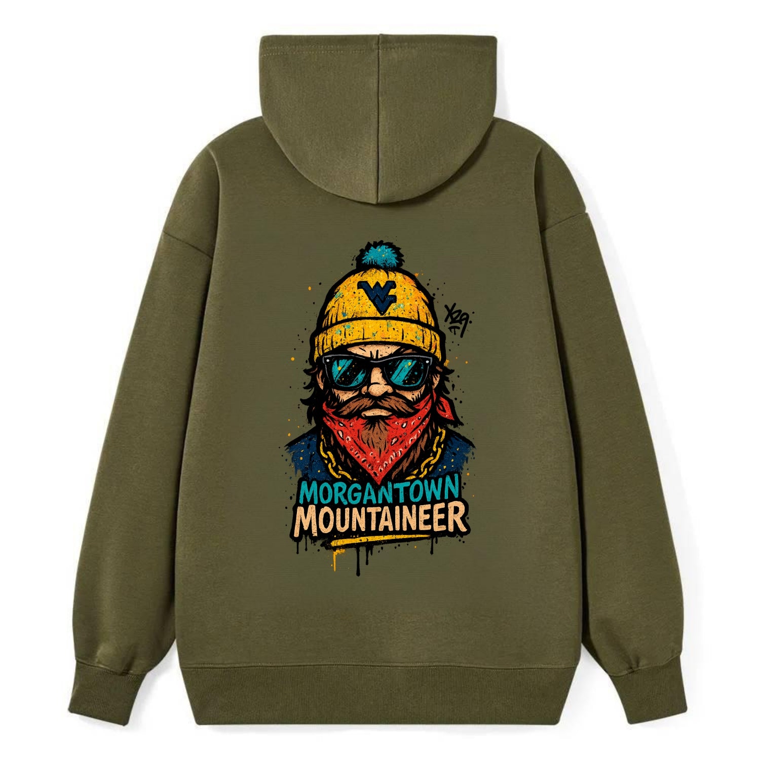 Morgantown Mountaineer wearing West Virginia beanie with WV patch - Classic Pullover Hoodie - ArmyGreen