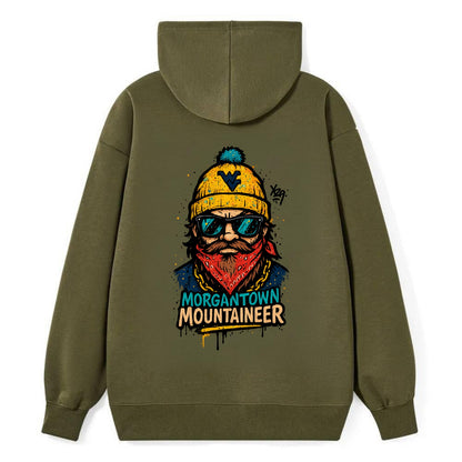 Morgantown Mountaineer wearing West Virginia beanie with WV patch - Classic Pullover Hoodie - ArmyGreen