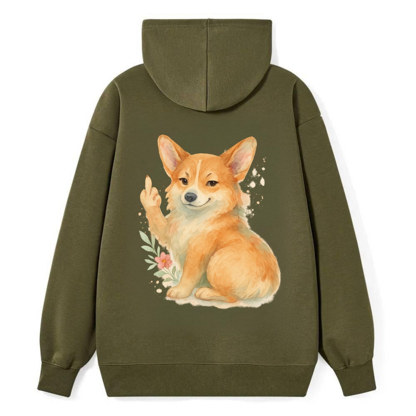 Corgi short legs and fluffy butt, one stubby paw up with sass - Classic Pullover Hoodie - ArmyGreen