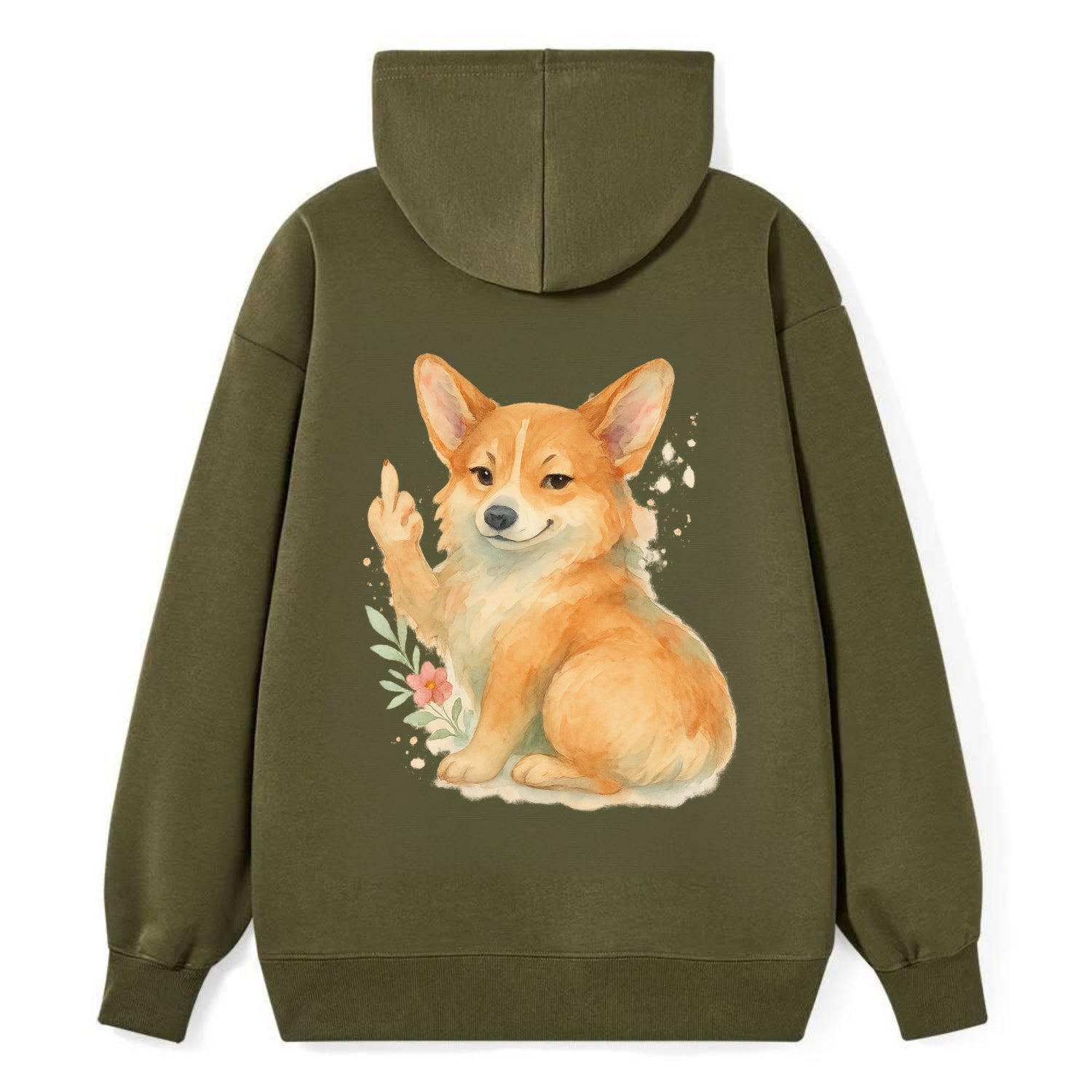 Corgi short legs and fluffy butt, one stubby paw up with sass - Classic Pullover Hoodie - ArmyGreen
