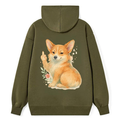 Corgi short legs and fluffy butt, one stubby paw up with sass - Classic Pullover Hoodie - ArmyGreen