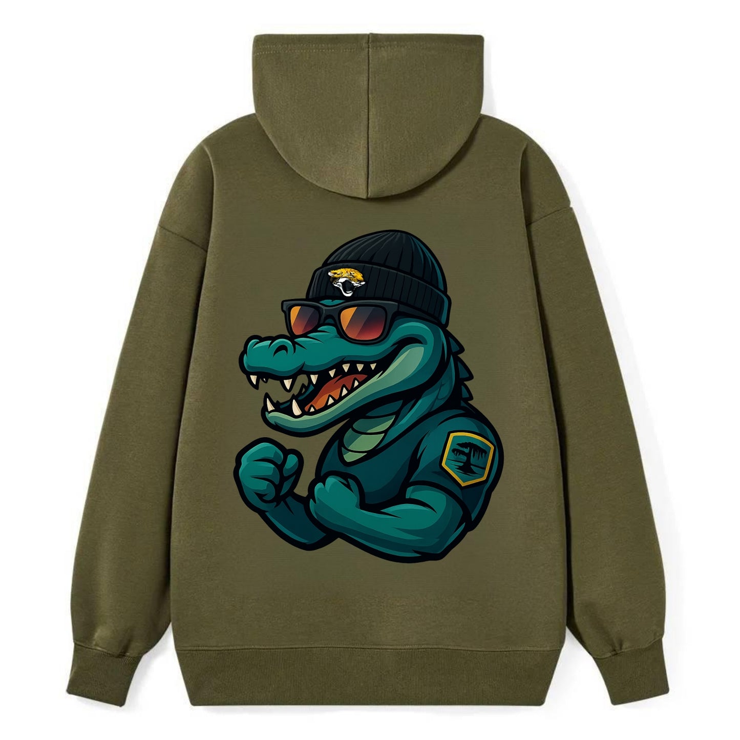 Jacksonville Alligator wearing Jaguars beanie with swamp patch and - Classic Pullover Hoodie - ArmyGreen
