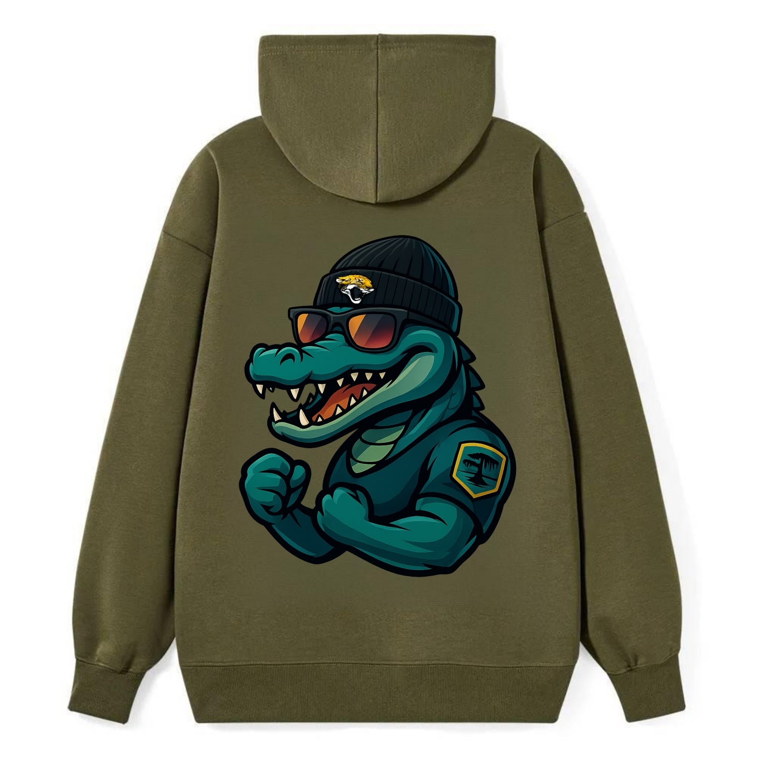 Jacksonville Alligator wearing Jaguars beanie with swamp patch and - Classic Pullover Hoodie - ArmyGreen
