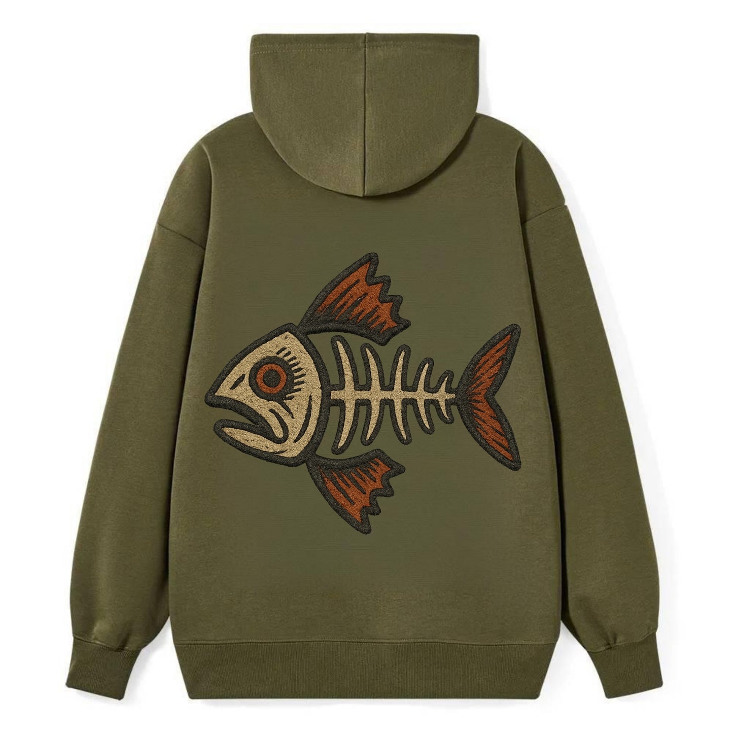 Fish Skeleton  - Classic Pullover Hoodie - ArmyGreen